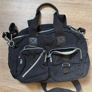 Kipling Black Nylon Multi-Pocket Bag with Monkey Charm